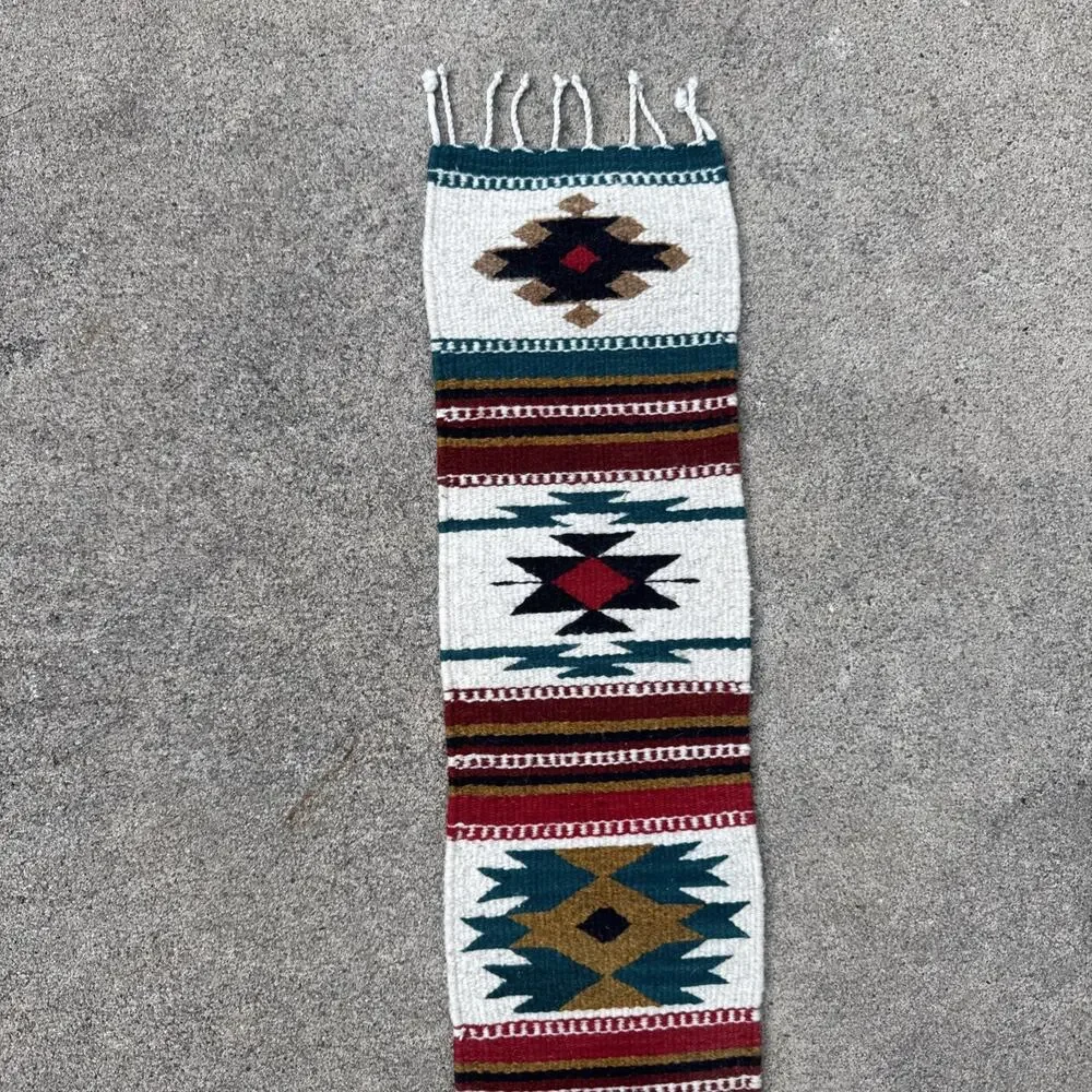 Wool Tribal Southwest Aztec Table Runner Vibrant Colors Fringe Handmade